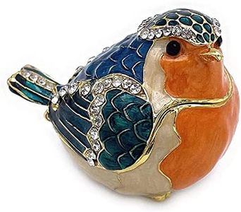 JWT Astyle Robin Bird Hinged Jewelry Box with Stones,Collectible Animal Trinket Box.Rings Earrings Storage Boxes,Bird Figurine Home Decor Gift.,2x1 3/4x1 1/2in