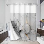 Gibelle No Hook Marble Shower Curtain with Snap-in Fabric Liner Set for Bathroom, Hotel Style Abstract Modern Shower Curtain with See Through Top Window, Waterproof & Washable, 71x74, Grey