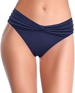 SHEKINI Bikini para Mujer En La Parte Inferior Ruched Decoración De Arco Triángulo Clásico Vendimia de Baño Pantalones de Playa Traje de baño para Mujeres (M, Azul Oscuro B)