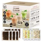 Bubble/Boba Tea Kit with Instant Tapioca Pearls and Milk Tea Powders | Makes 8 Drinks | Assorted Classic Flavours include Classic, Matcha, Thai, Vanilla in Individual Sachets | By Moriyama Teahouse