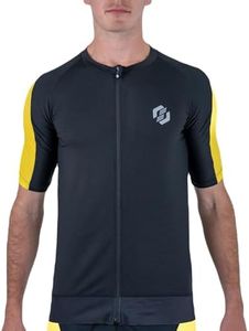 SLS3 Tri Top Men - Short Sleeves Mens Triathlon Top - Mens Triathlon Shirt - Triathlon Men Singlet - Aero FX Triathlon Shirts Men, Back Pocket (Yellow Splash, Medium)
