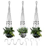 RIFNY Macrame Plant Hanger for 5 to 10 Inch Plant Pots, 35 Inch Indoor Handmade Woven Rope Hanger Kits with Hooks and Wood Beads, Hanging Planter Basket Holder for Boho Home Decor (Grey, 3 Pack)