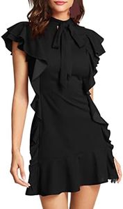 Floerns Women's Tie Neck Short Sleeve Ruffle Hem Cocktail Party Dress Black M