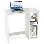 Tangkula Small White Desk with Shel