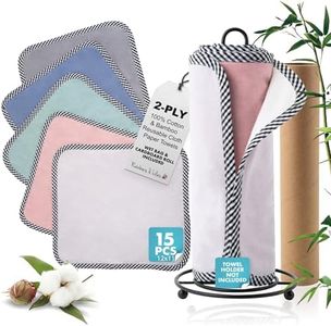 Rainbows & Lilies 15 Reusable Paper Towels Plus Wet Bag & Cardboard Roll – 2-Ply Soft Absorbent 100% Cotton Bamboo Paper Towels - 12x11 Washable Zero Waste Paperless Hand & Kitchen Cleaning Cloths