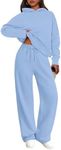 PRETTYGARDEN Women's 2 Piece Outfits Fall Spring Sweatsuits Oversized Hoodies Wide Leg Sweatpants Tracksuits Lounge Matching Sets (Light Blue,M)
