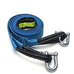 Heavy-Duty Tow Strap with U-Shaped Hook, Blue Luminous Tow Rope 4M8T | 17600 LBS, Used for Vehicle Towing, Removing Tree Stumps, etc., Vehicle Towing Accessories (Send Storage Bag)