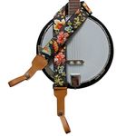 MUSIC FIRST Original Design, 2 inch width (5cm), Vintage French Country Style “Floral” Soft Muslin & Genuine Leather Delux Banjo Strap, With 2 pieces of MUSIC FIRST Leather Strap Locker.
