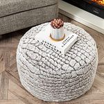 Unstuffed Fur Pouf Ottoman Foot Rest Cover Faux Fur Ottoman Cover 51x31cm Round Poof Seat Floor Bean Bag Chair Foot Rest Storage Solutions for Living Room Bedroom Cover ONLY (Gradual White Coffee)