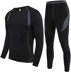 SAGUARO sous Vetement Thermique Homme Ensemble sous-Vêtements Thermiques Fonctionnels Respirants Vetements Thermiques Haut et Pantalon Chaud pour Ski Randonnée Cyclisme Montagne Nouveau Noir，GR.M