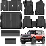 Floor Mats & Trunk Liner for Ford Bronco 4 Door 2025 2024 2023 2022 2021, TPE All Weather Floor Liner Cargo Mat Trunk Mat with Backrest Mat Car Mats Full Set Accessories (Not Fit Sport & 2-Door) Black