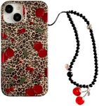 aaknhen Leopard Cherry Phone Case Compatible for iPhone 15,Trendy Cherries Cheetah Print Cases with Phone Charm Chain Cute iPhone Case,Fruit Phone Case for iPhone 15 Girl Women