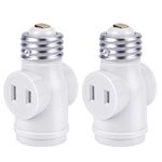 DiCUNO E26 2 Outlet Light Socket Adapter, UL Listed, E26 Bulb Socket to 2-Prong Polarized Outlet Converter for Attic, Basement, Patio, White, 2-Pack