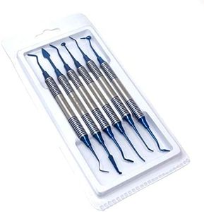 Set of 6 Dental Composite Placement Instruments Hand Carving Dentistry Kit, Blue Titanium Coated Tips, Stainless Steel Kit