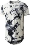 KLIEGOU Mens Hip Hop Tie-Dyed Hipster Curve Hem T Shirt, White 2, Small