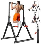 WATBKHE Foldable Power Tower Pull Up Bar Dip Station, Pull Up Bar Standing for Home Gym Adjustable Height, Multi-Functional Workout Equipment Strength Training Machine, Support 460LBS (Black)