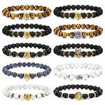 FIBO STEEL mens 1-10 Pcs Lava Rock Stone Bead Bracelet For Leopard Head Bracelet Set Adjustable,8Mm Stone 1: 10 Pcs