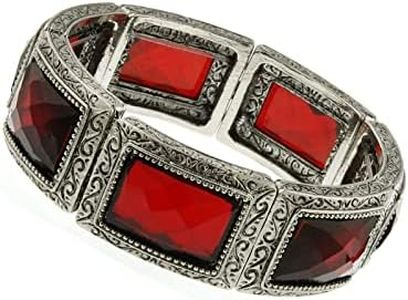 1928 Jewelry Silver-Tone Red Rectangle Stone Stretch Bracelet