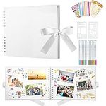 DazSpirit Scrapbooking Photo Album, DIY Photo Album Self Adhesive With 12 Metal Pens, 80 Pages White Scrapbooking Handmade DIY Photo Scrapbook, Gifts For Baby Child Wedding Travel Festival Graduation