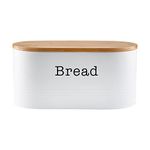 EHC Space Saving Extra Large Bread Box Bin With Wooden Lid For Kitchen Storage,Round Enamel Bread Storage Canister Bin Crock Jar For Kitchen, White