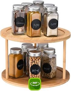 Bamboo Turntable Lazy Susan Rotating Spice Rack - 2 Tier Rotating Spice Rack, Lazy Susan Rotating for Kitchen, Spice Carousel for Cabinets and Pantry - Wooden 2 Tier Lazy Susan Rotating Turntable