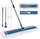 42 Inch Commercial Industrial Mop Dust Mop with 2 Pads, Commercial Mop for Dry and Wet Cleaning, Stainless Steel Handle, Heavy Duty Floor Duster Mop for Warehouse Factory Mall Garage Blue