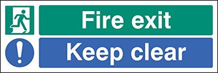 Caledonia Signs 22062L Fire Exit Keep Clear Sign, Self Adhesive Vinyl, 450 mm x 150 mm, White