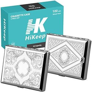 HiKeep Cigarette Case for Regular, King Size, 100's, Can Hold 20 Cigarettes - Set of 2 (Silver)