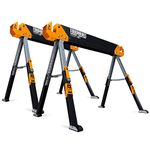 ToughBuilt - Folding Sawhorse/Jobsite Table - Sturdy, Durable, Lightweight, Heavy-Duty, 100% High Grade Steel, 1300lb Capacity, Pivoting Feet, Adjustable Height Legs - (TB-C650-2-UK) 2-Pack