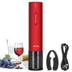 Ataller Rechargeable Electric Wine Bottle Openers, Cordless Automatic Wine Corkscrews Opener with Foil Cutter and USB Charging Cable, Red