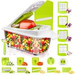 Sedhoom Direct Vegetable Cutter, 23-Piece Multifunctional Fruit Cutter, Slicer, Dicer, Grater, Shredder, Spiralizer, Green ABS, Stainless Steel Blades