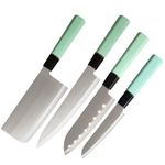 Machado Stainless Steel Japanese Yanagiba Sashimi Sushi Fish Knife Set with Green Octagonal Handle (Set of 4)