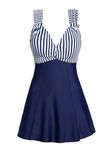 MiYang Women's One Piece High Waist Printing Swim Dress Padded Swimwear - Dark Blue - Medium