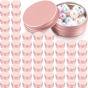 Patelai 64 Pieces Lip Balm Tin Containers Screw Top Round Tin Cans Aluminum Tin Jar with Screw Lid, Empty Bottle Travel Cosmetic Sample Tin Cans Container for DIY(Rose Gold, 0.5 oz)