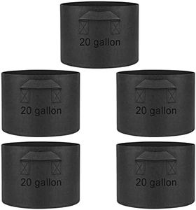 AcbbMNS 5-Pack 20 Gallon Nonwoven Grow Bags, Vegetable/Flower/Plant Grow Bags Black, Aeration Fabric Pots Durable Garden Plant Containers with Handles, 19.7" Diameter, 15.7" Height (20 Gallon,5Pcs)