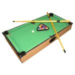 PamPam Mini Pool Table Set with Cues and Balls, Green Felt Surface, Tabletop Billiards Game