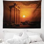 ABAKUHAUS Vintage Tapestry, Antique Style Rome Empire Monuments Columns with Sun Picture, Fabric Wall Hanging Decor for Bedroom Living Room Dorm, 58 W X 43 L, Orange and White