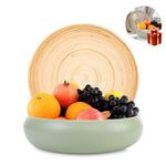 BaydenB Spun Bamboo Large Serving Bowl with Bonus Charger - Decorative Fruit Bowl, Kitchen Fruit Basket, Centerpiece Bowl, Eco-Friendly Bamboo Bowl for Home Decor (Sage)