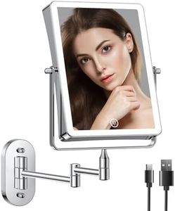 Rechargeable Maquillage Miroir avec LED Grossissant x10 pour Coiffeuse, Salle de Bain et Rasage, Mural Miroir avec eclairage, 360°Pivotant 3 Couleurs Luminosité