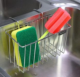 Kitchen Sponge Holder,playingminds Sink Caddy Kitchen Brush Soap Dishwashing Liquid Drainer Rack - Stainless Steel (B-Simple Style)