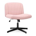 naspaluro Armless Office Chair No Wheels Velvet Fabric Cross-legged Desk Chair Height Adjustable Swivel Computer Chair with Wide Seat and Mid Back for Bedroom and Home Office - Pink