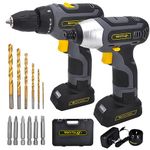 Werktough 17pcs Impact Driver Combi drill1/4" Tool Kit Home Improvement 2 Lion BatterIies Combi Set Cordless Tools Home Repair with Fast Charger CC006