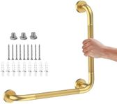 Angled Grab Bar 16 Inch Stainless Steel Knurled Toilet Handles Wall Mounted Bathroom Handicap Safety Rails for Elderly Injured Balance Support (Brushed Gold, 16x16 Inch)