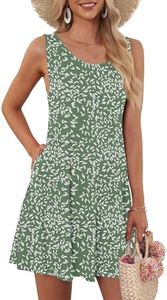 AUSELILY Women's Summer Dress Sleeveless Floral Mini Dresses with Pockets Bohemian Dress 2025 New Green Leaf M