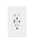 Amerisense GaN 65W 6Amp 2-Port USB Wall Outlet, 15 Amp Tamper-Resistant Receptacle with 1 USB Type C & 1 Type A Port, USB Charger for USB-C Laptop/iPhone/Samsung/LG, UL Listed