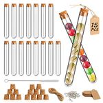 15 Plastic Test Tubes with Cork Stoppers, 20ml Test Tubes with Lids, Clear Plastic Test Tubes with Caps, Cleaning Brush, 10M Hemp Ropes and Kraft Paper, for DIY Craft Spices Liquids, Sweets Candy