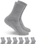 Pembrook Fuzzy Socks with Grips for Women and Men - 6 Pairs Non Skid Socks/No Slip Fuzzy Socks, Gray, One Size