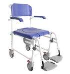 KMINA PRO - Shower Chair with Wheels (Version 2.0 with Improved Brakes), Commode Toilet, Bedside Commodes for The Elderly, Disabled Shower Chair with Wheels, Commode Shower Wheelchair, Blue