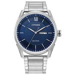 Citizen Mens Classic Eco-Drive Watch 42mm Silver-Tone Stainless Steel Case and Bracelet with Blue Dial (AW0081-54L)