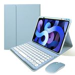 iPad 9th 8th 7th Generation Keyboard Case with Bluetooth Mouse Round Key Cute iPad Air 3rd Gen iPad Pro 10.5 Removable Color Keyboard Cover，Mist Blue